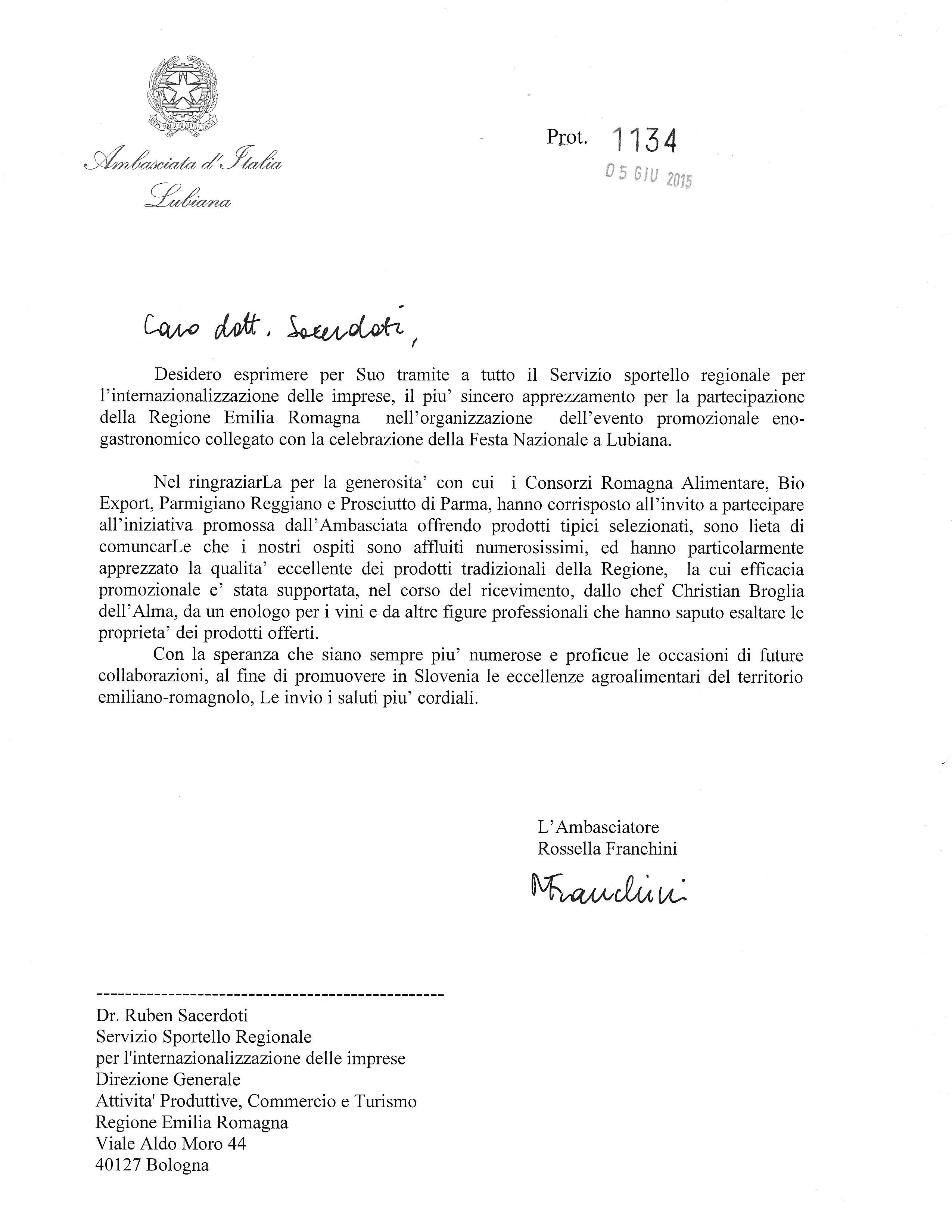 lettera ambasciata ditalia in slovenia